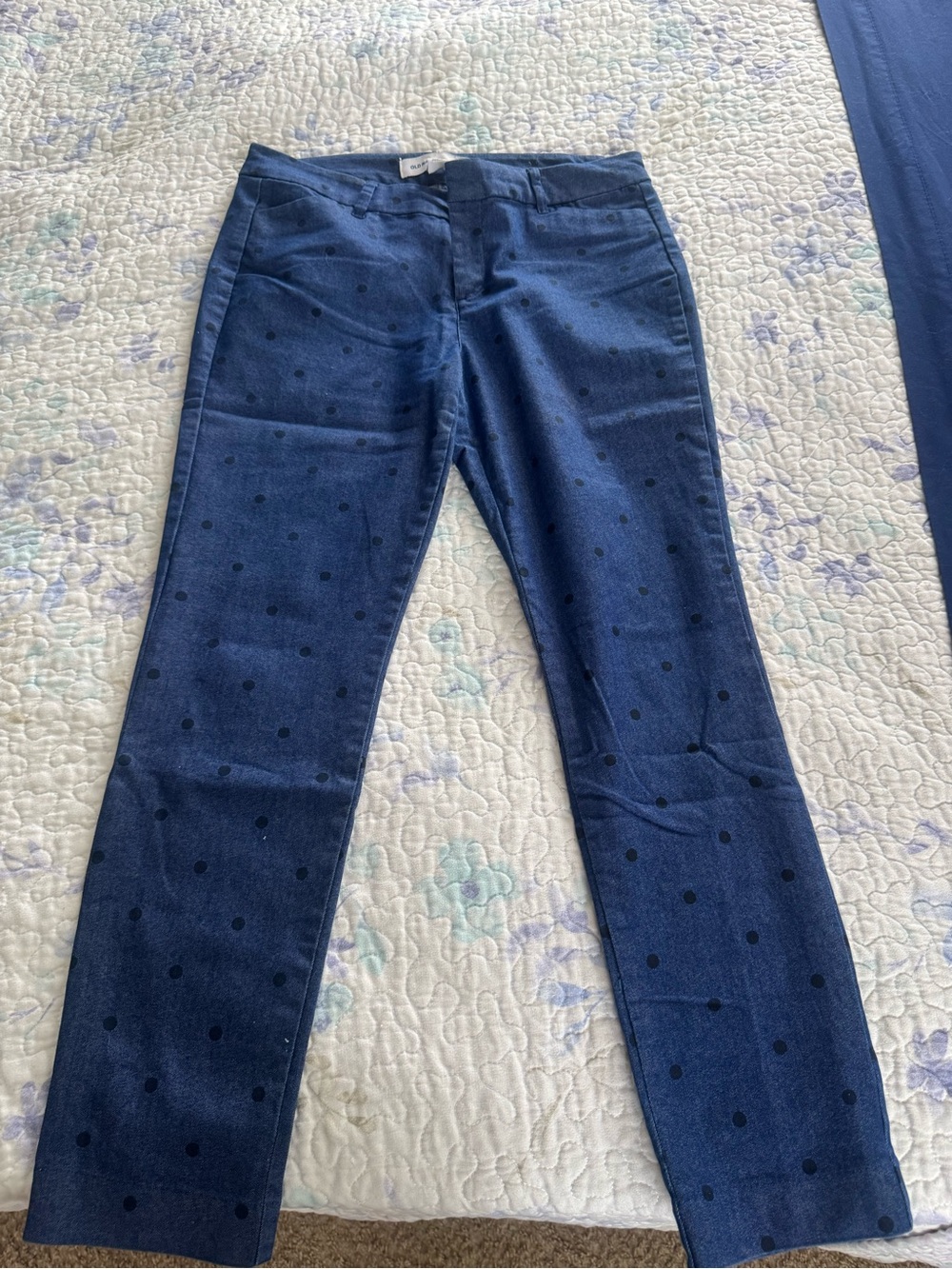 Old Navy Navy Blue Polka Dot Pixie Ankle Pants